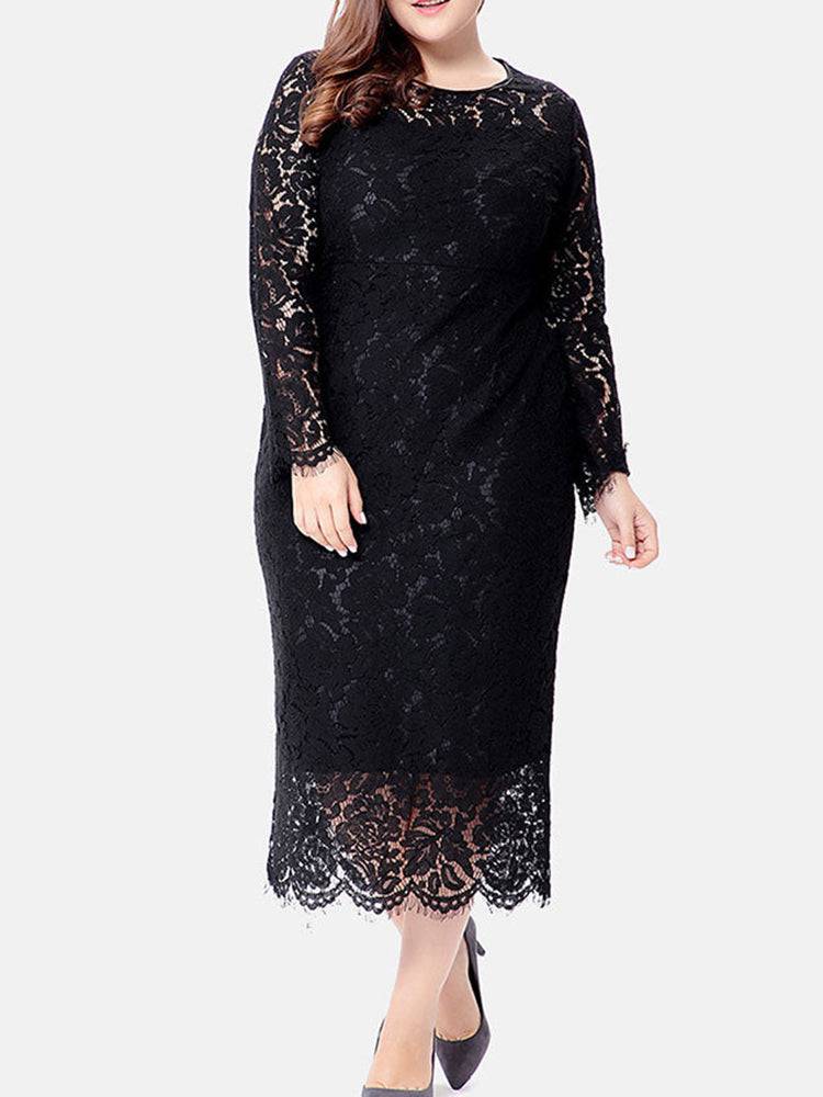 Elegant Lace Maxi Dress Black / XL