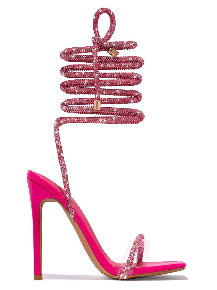 Rhinestone Ankle-Wrap High Heel Sandals Black / 5/5.5