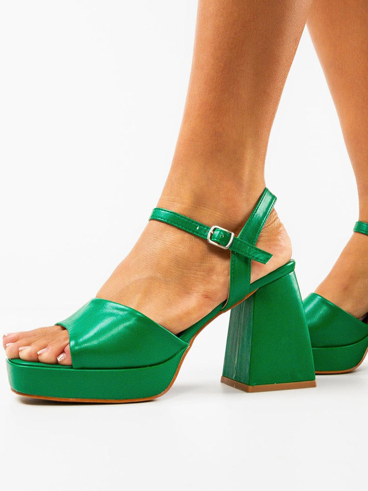 Leather Chunky Heel Sandals White / 10.5/11