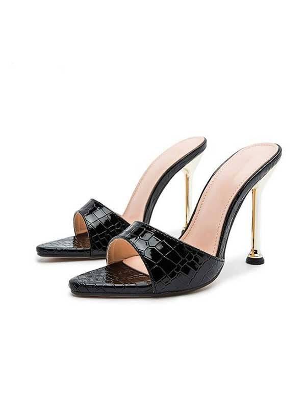 Pointed Toe Slip-On Stiletto Heels Black / 5/5.5