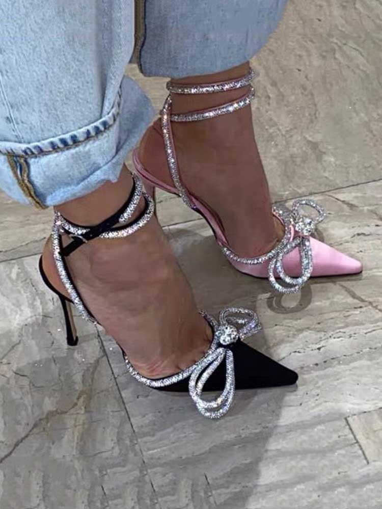 Rhinestone Bowknot Heel Pumps Pink / 9/9.5