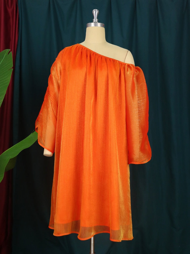 Off Shoulder Causal Mini Dress Orange / 2XL
