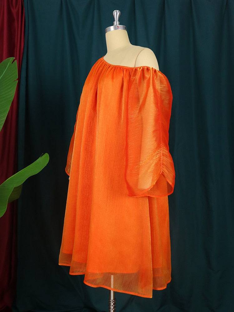 Off Shoulder Causal Mini Dress Orange / XL
