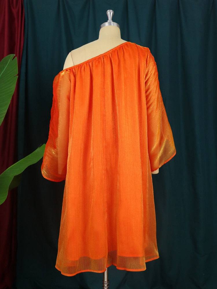 Off Shoulder Causal Mini Dress Orange / 3XL