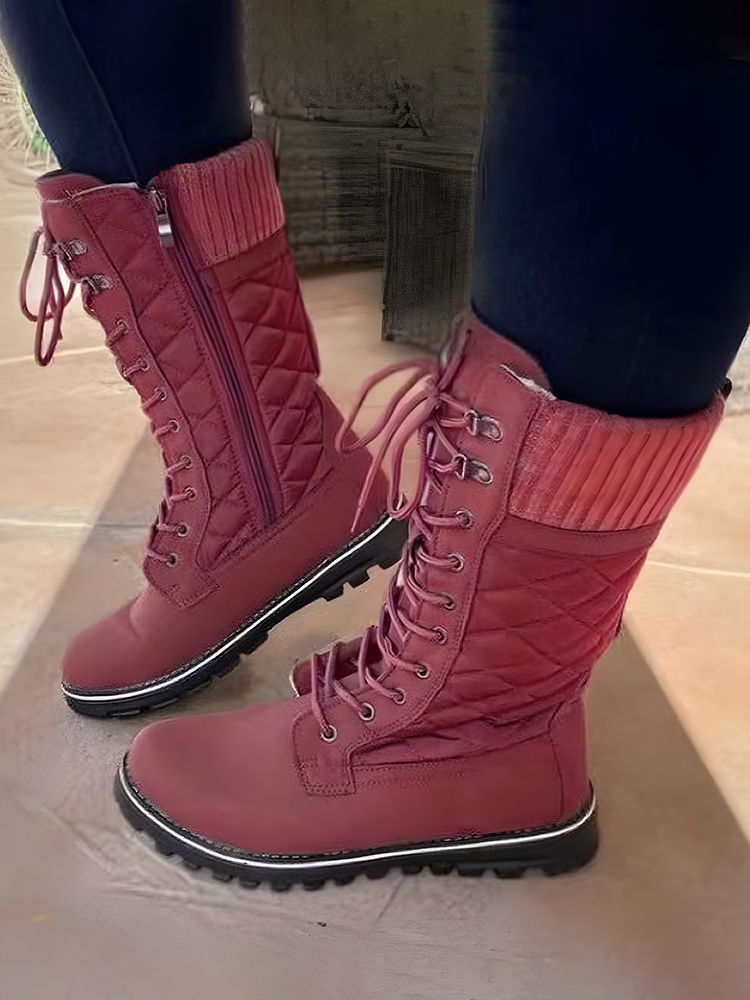 Zipper Design Lace Up Boots Khaki / 8.5