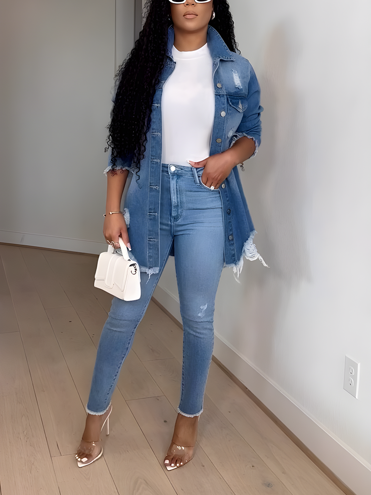 Ripped Denim Jacket Blue / XL