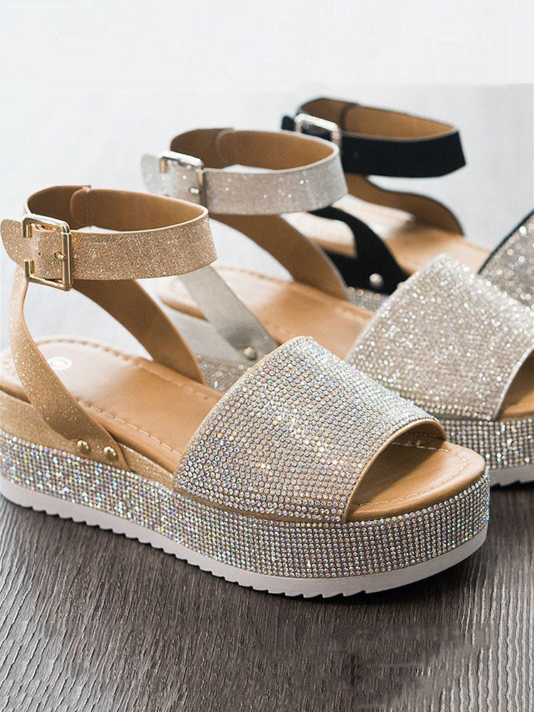 Casual Rhinestone Platform Sandals Gold / 7.5/8