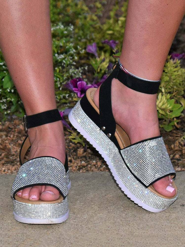 Casual Rhinestone Platform Sandals Gold / 10