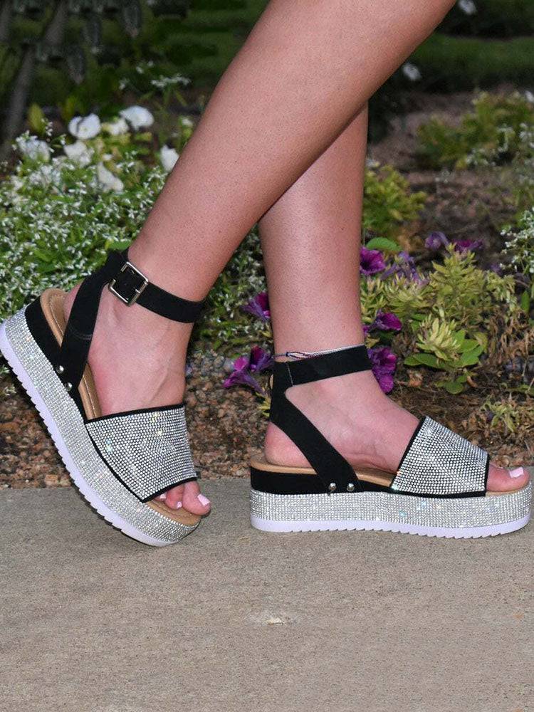 Casual Rhinestone Platform Sandals Gold / 10.5/11