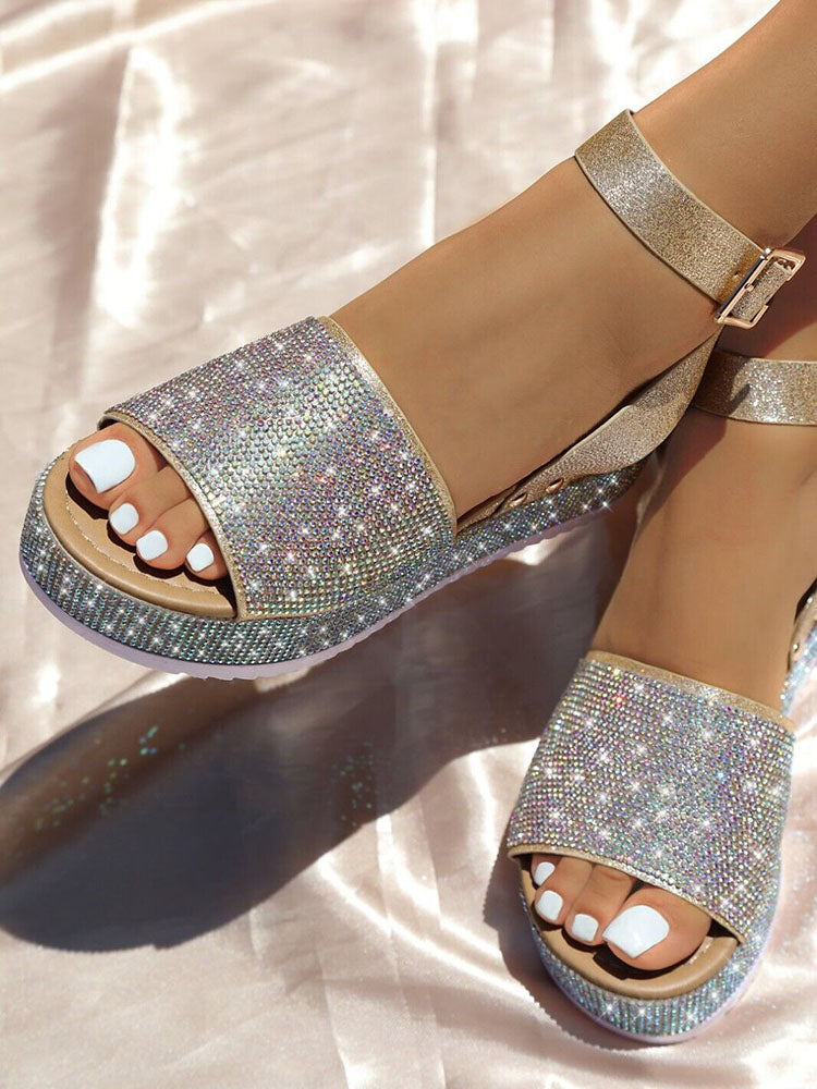 Casual Rhinestone Platform Sandals Gold / 6.5/7