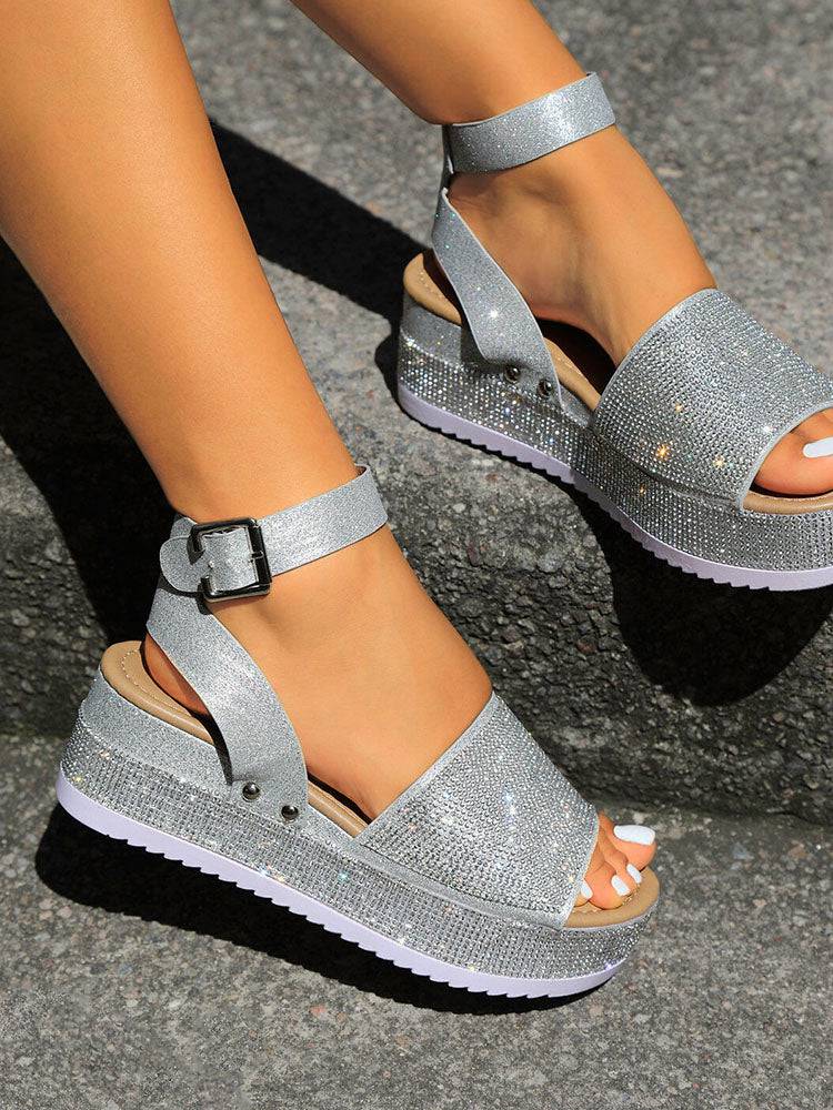 Casual Rhinestone Platform Sandals Gold / 8.5
