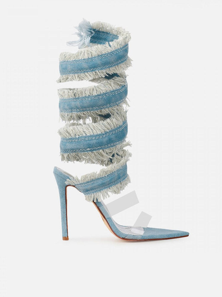 Denim Spiral Strap Sandals Blue / 8.5