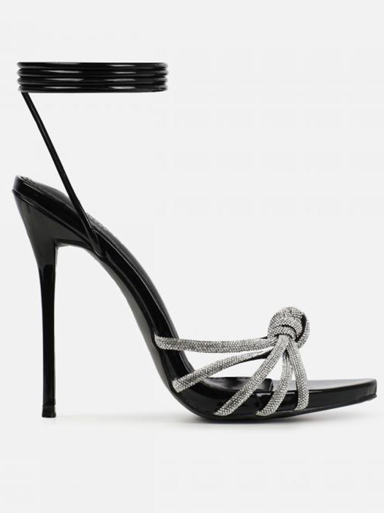 Women's Rhinestone Lace-up Pointed-toe Heels Black / 5/5.5