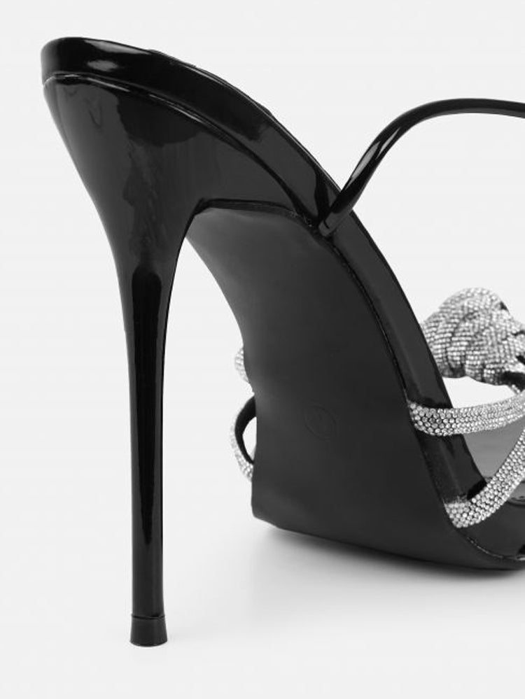 Women's Rhinestone Lace-up Pointed-toe Heels Black / 6