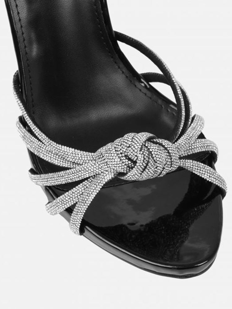 Women's Rhinestone Lace-up Pointed-toe Heels Black / 4/4.5