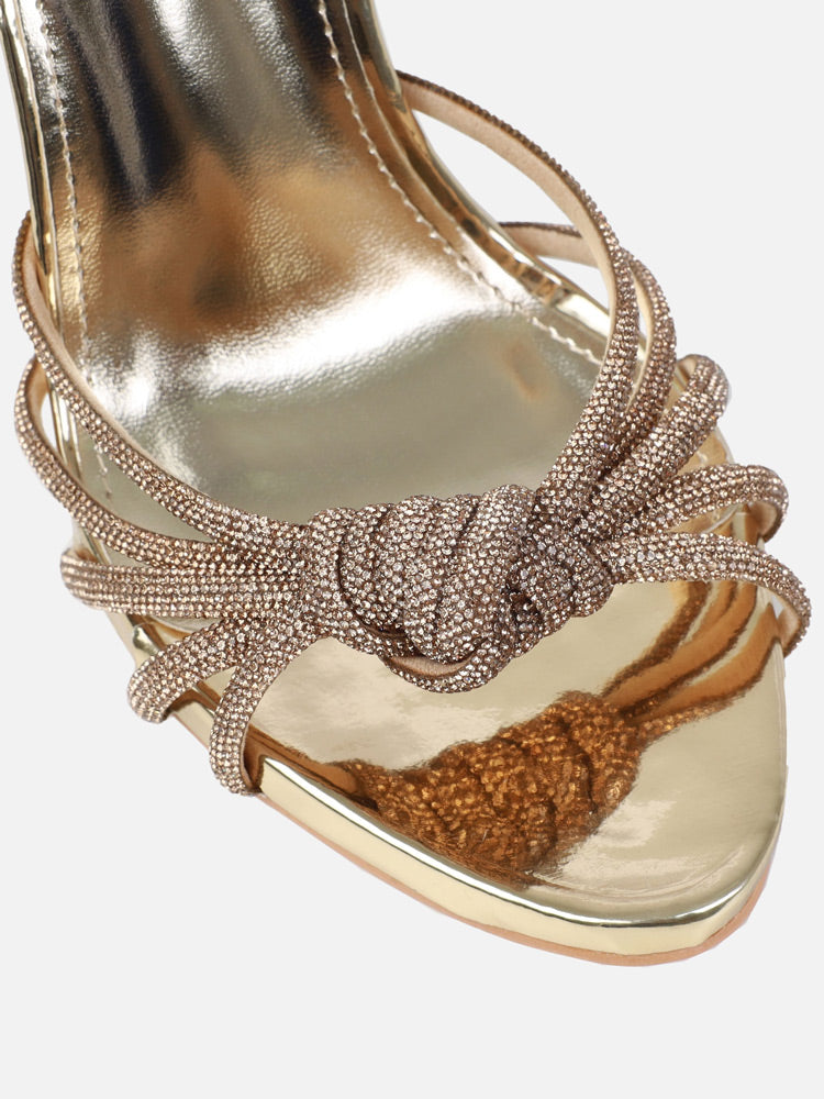 Women's Rhinestone Lace-up Pointed-toe Heels Golden / 8.5