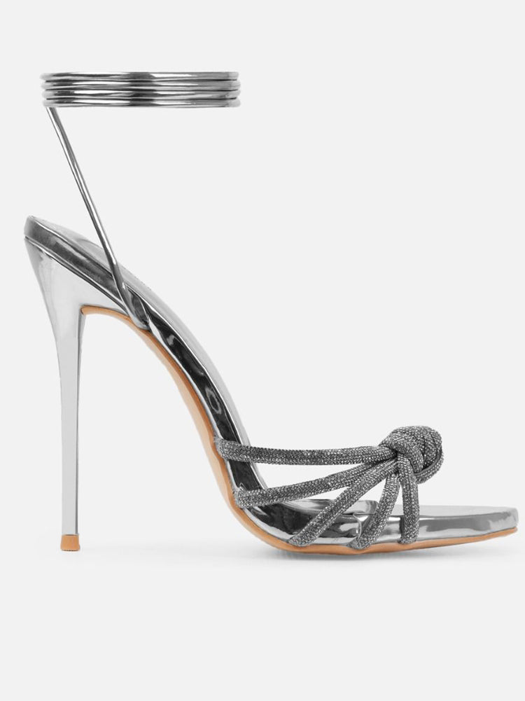 Women's Rhinestone Lace-up Pointed-toe Heels Black / 7.5/8