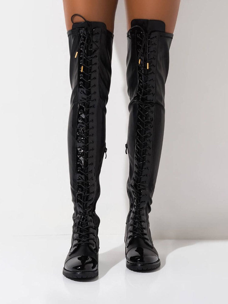 Lace Up PU Leather Boots Black / 8.5