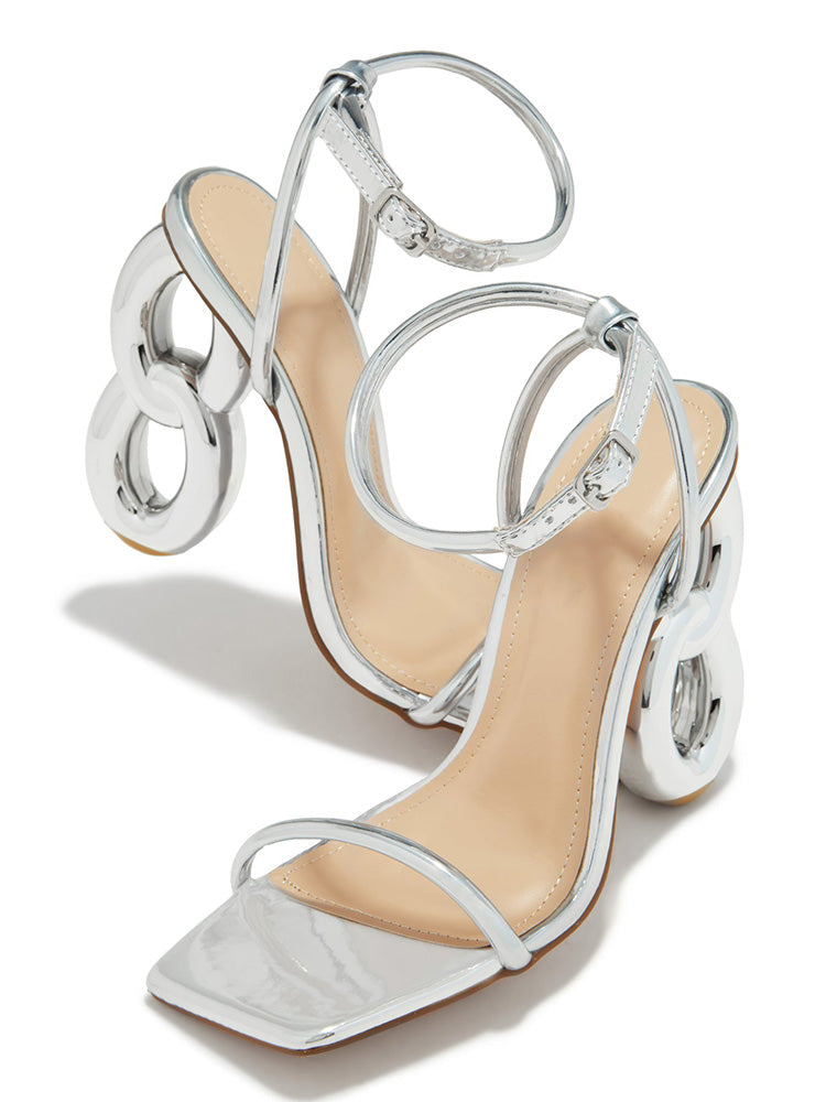 Unique Heel Sandals Silver / 5/5.5