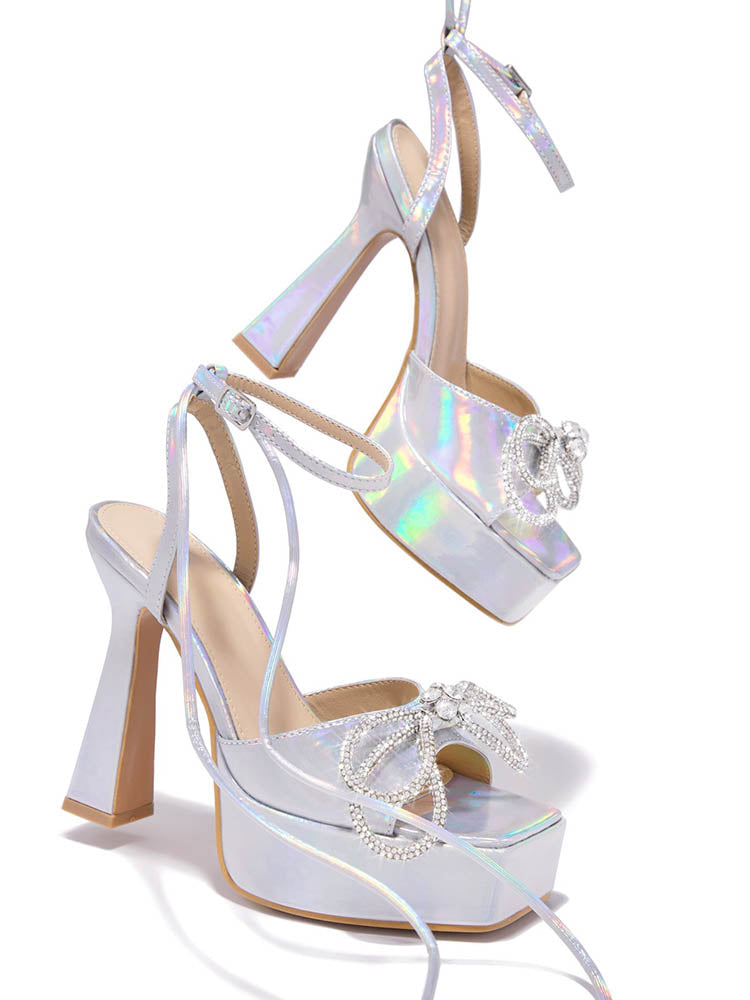 Sparkling Bow Platform Heel Sandals Pink / 10