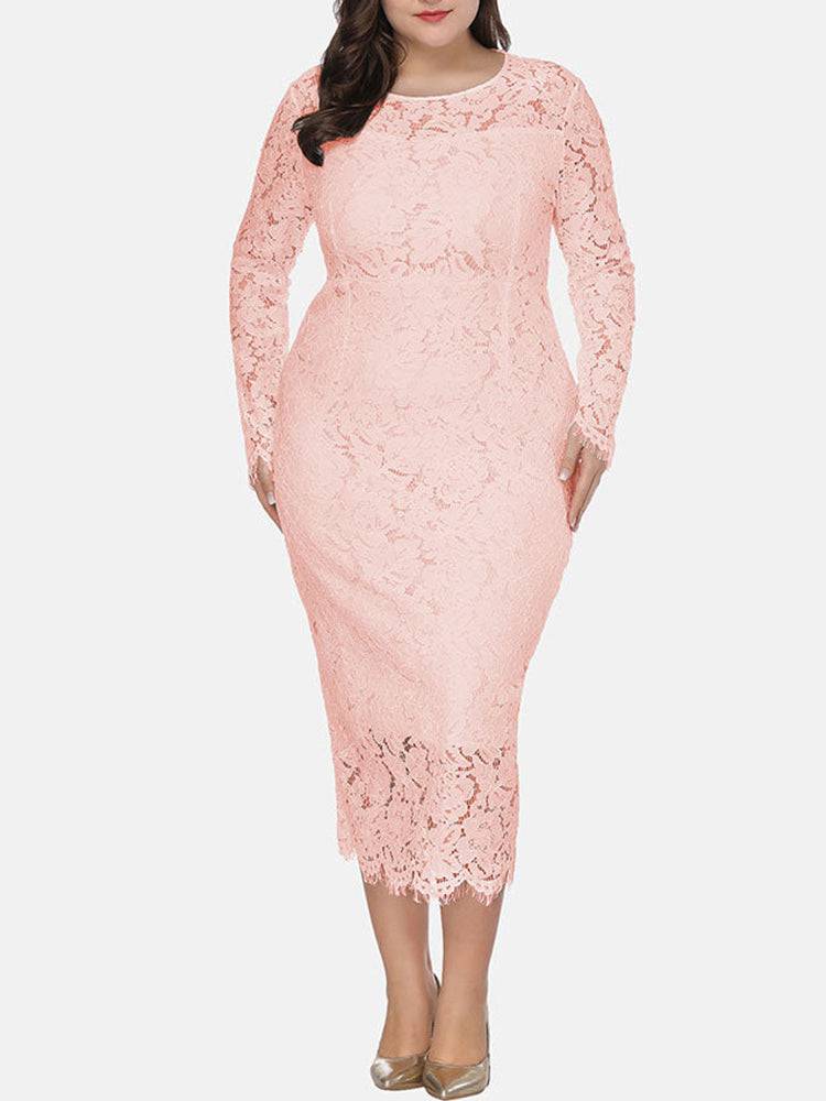 Elegant Lace Maxi Dress Pink / 4XL
