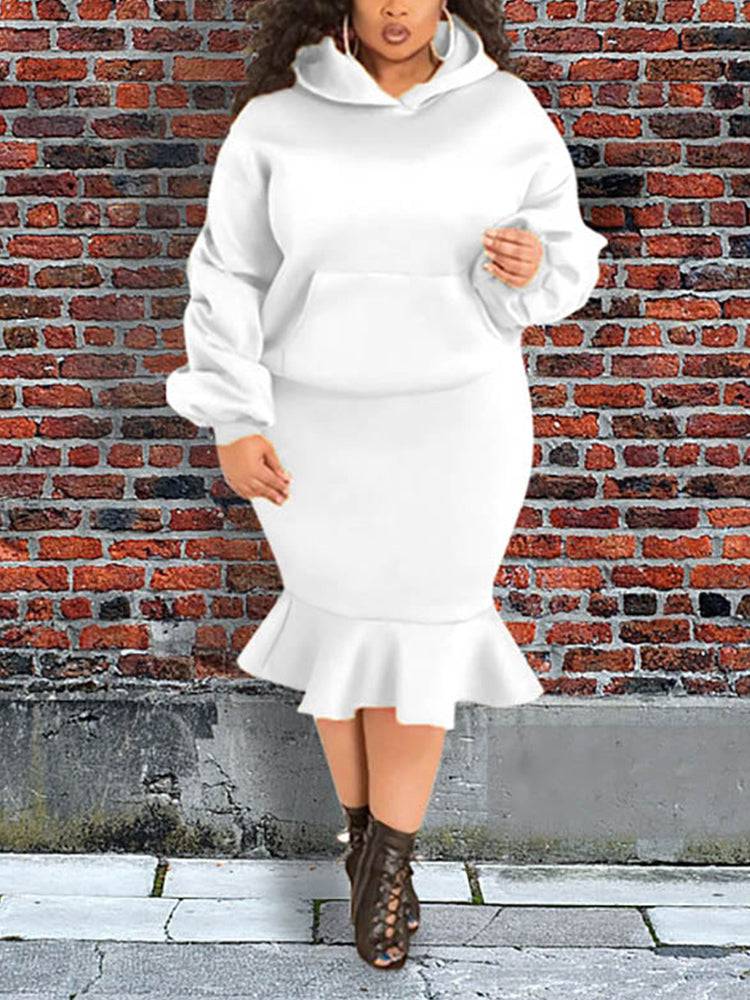Hoodie Sweater Flounce Skirt Set Yellow / 3XL