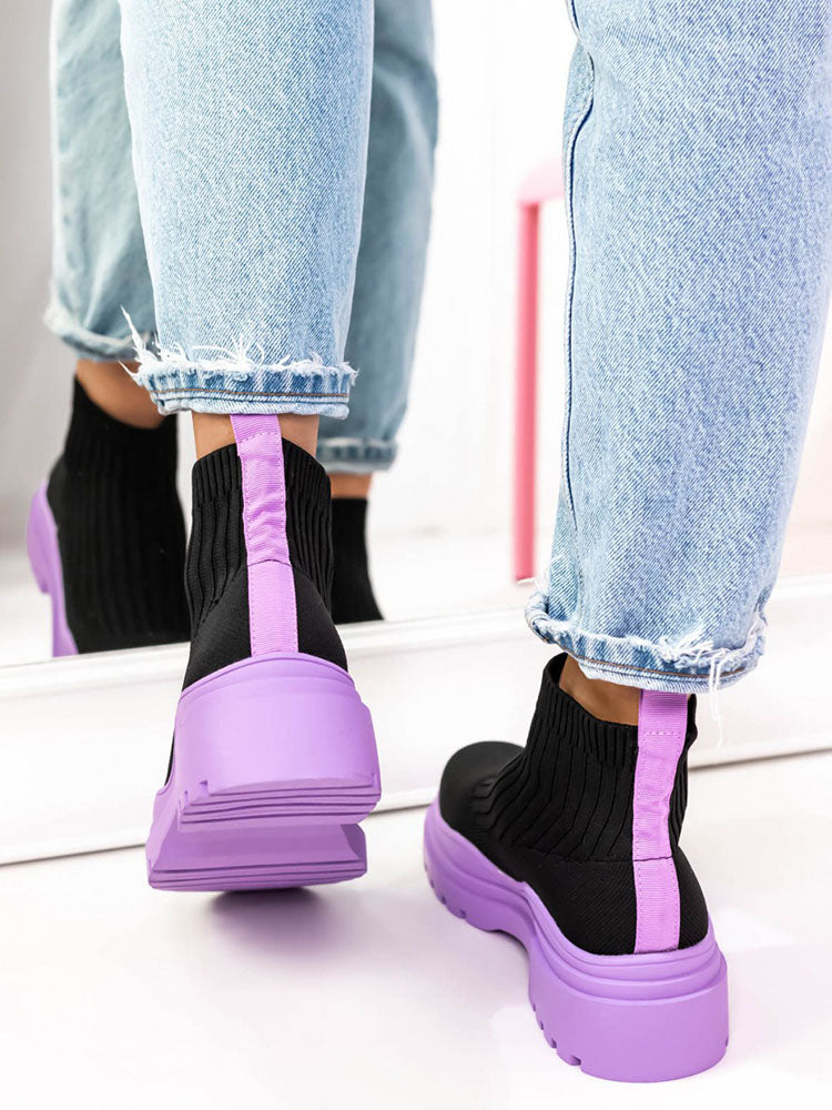 Platform Round Toe Knit Boots Rose / 6.5/7