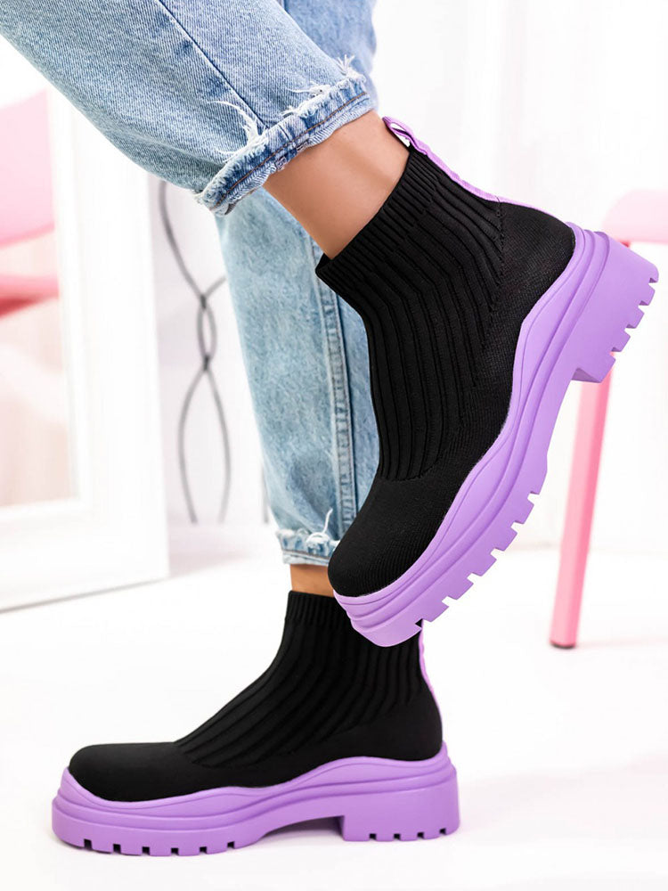 Platform Round Toe Knit Boots Rose / 6