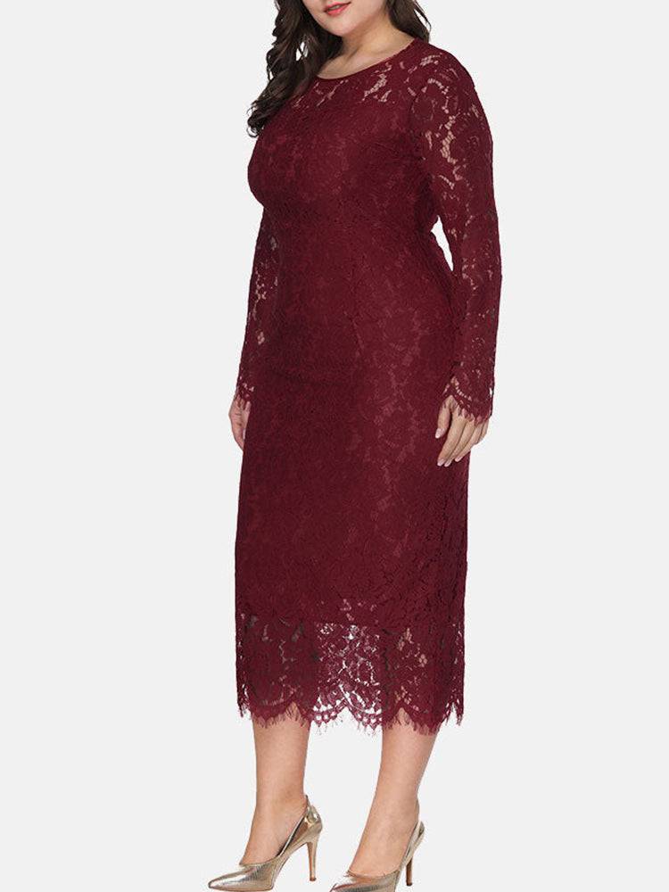 Elegant Lace Maxi Dress White / 5XL