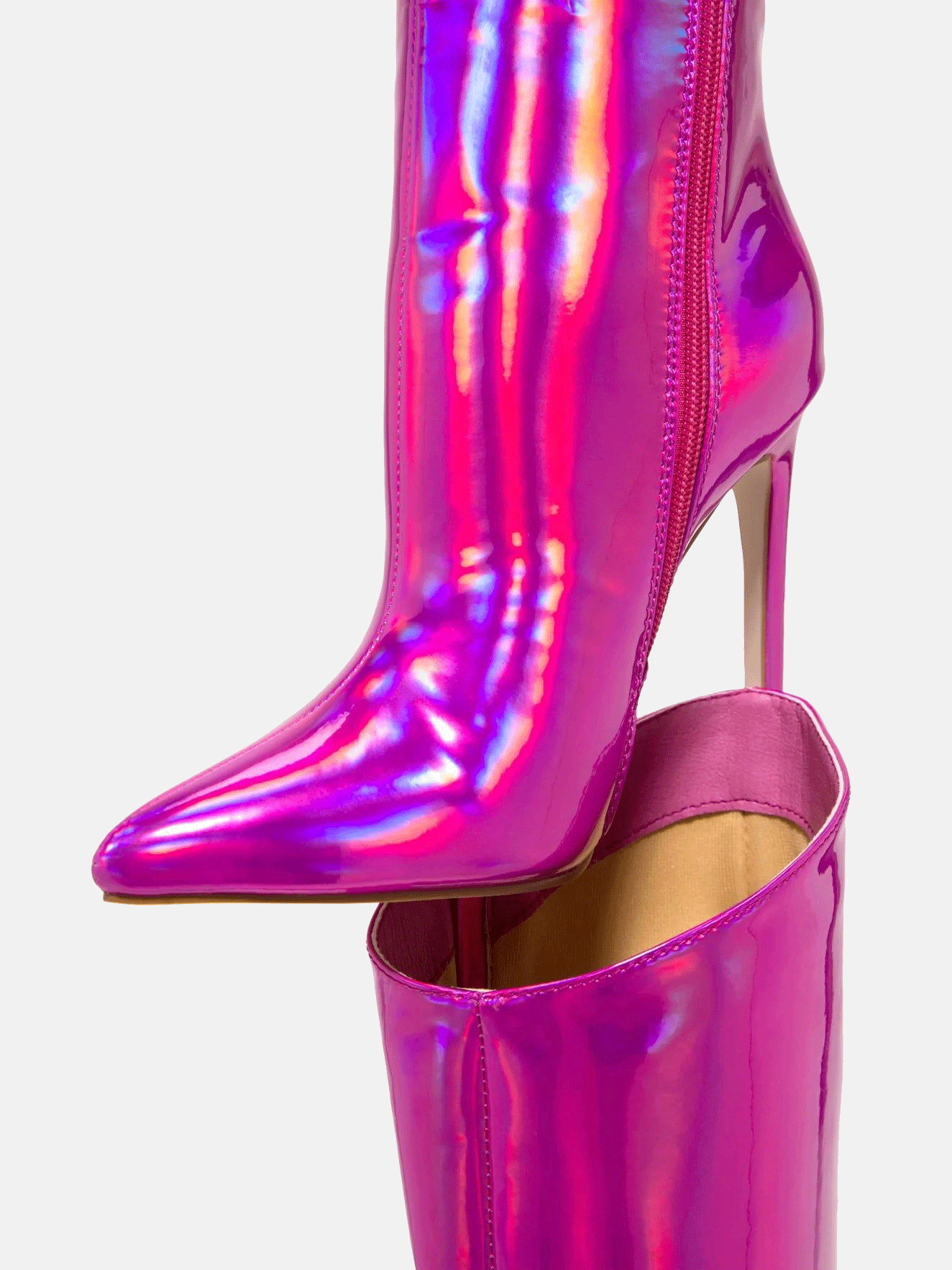 Leather Stiletto Heeled Shiny Boots Rose / 9/9.5