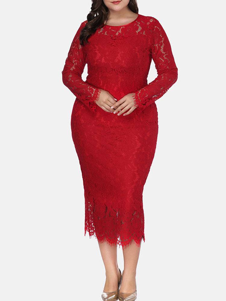 Elegant Lace Maxi Dress White / 6XL