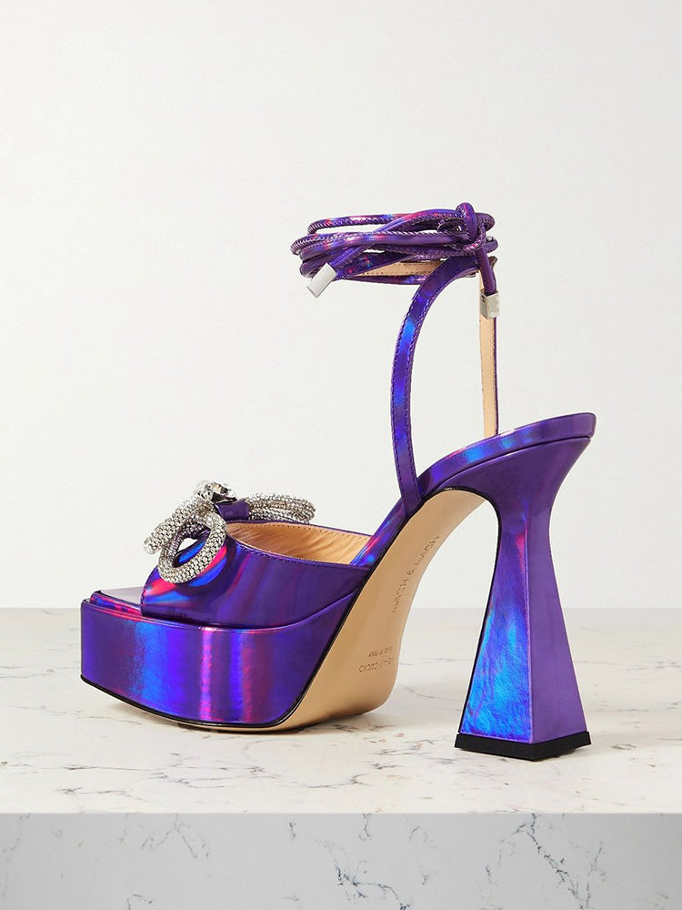 Sparkling Bow Platform Heel Sandals Silver / 8.5