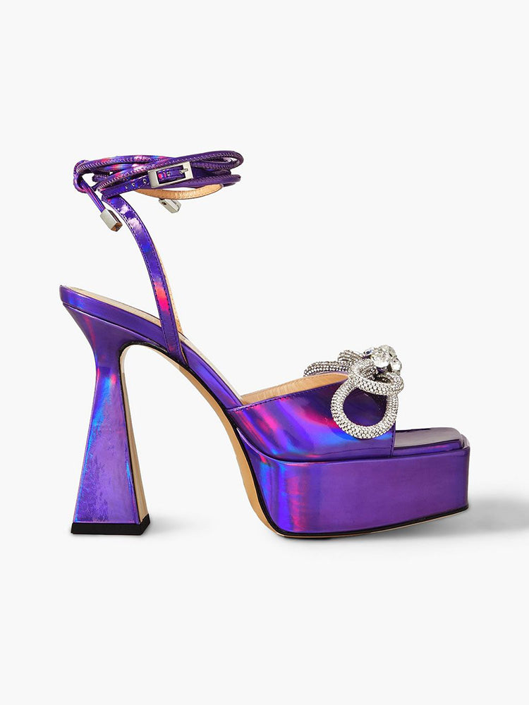 Sparkling Bow Platform Heel Sandals Silver / 9/9.5