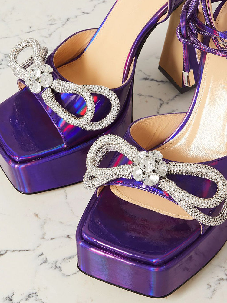 Sparkling Bow Platform Heel Sandals Silver / 10
