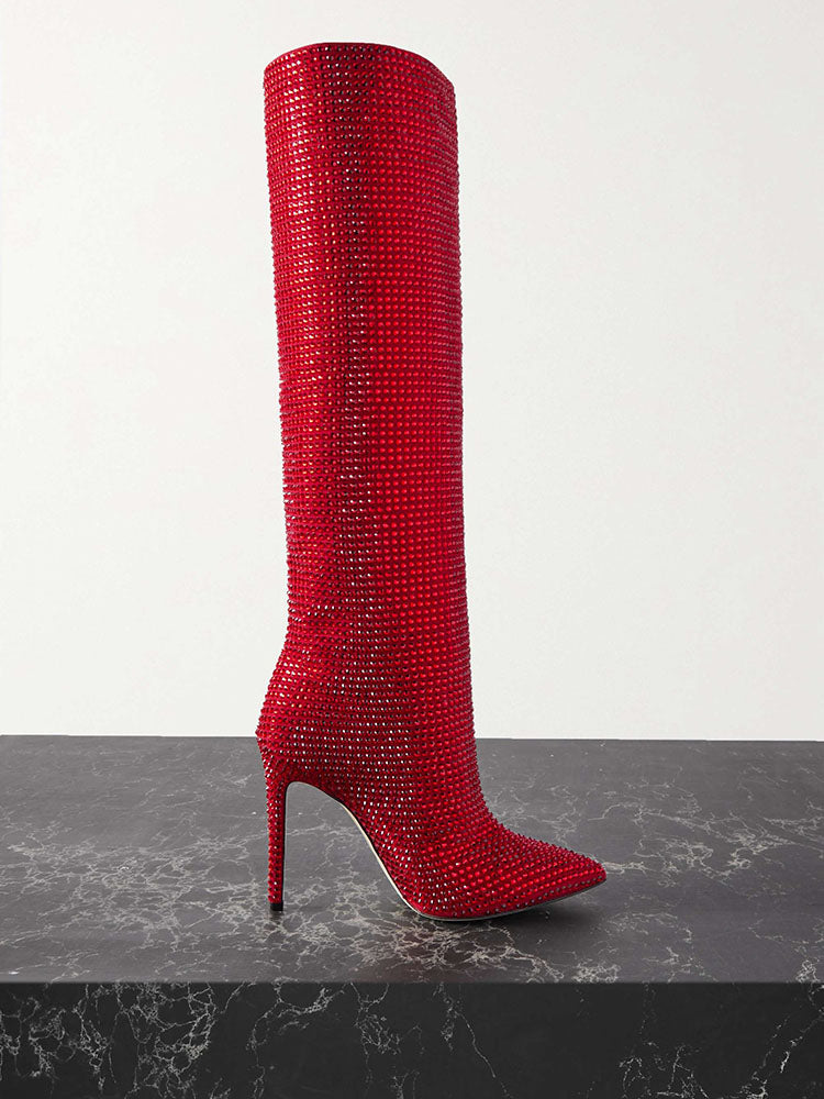 Crystal-Embellished Suede Boots Champagne / 8.5