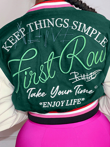 Letter Color Block Baseball Jacket Green / S