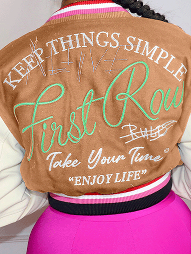 Letter Color Block Baseball Jacket Pink / L