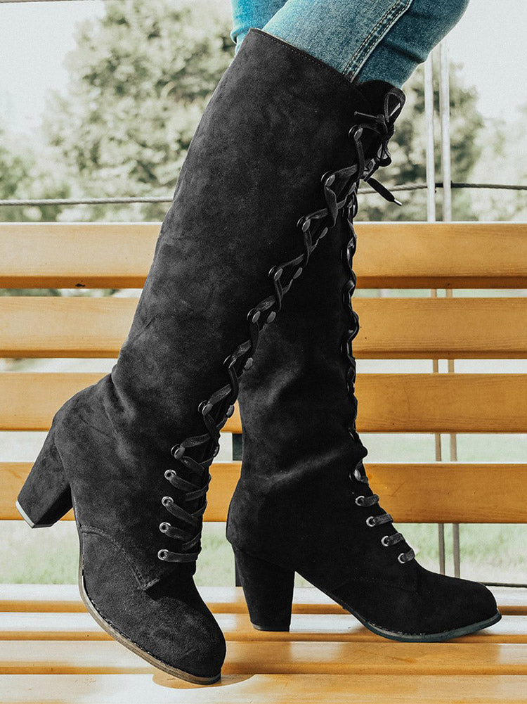 Suede Lace-Up Knee Boot Black / 5/5.5