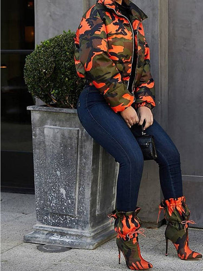 Camou Print Zip Up Jacket Orange / M