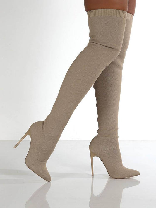 High Heels Sock Boots Khaki / 5/5.5