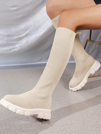 Knitted Flat Heel Sock Boots Black / 7.5/8