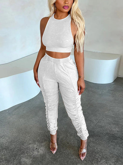 Tank Top Ruched Pants Set Black / L