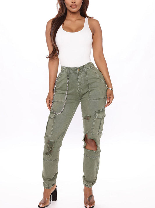 Ripped Camo Cargo Pants Green / S