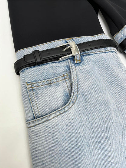 Patchwork Denim Pants Cropped Pants / M