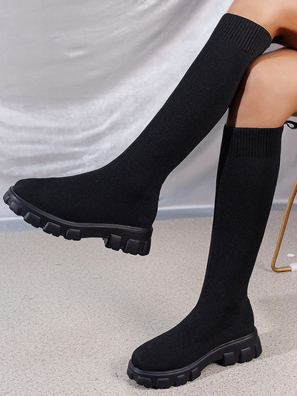 Knitted Flat Heel Sock Boots Black / 6.5/7