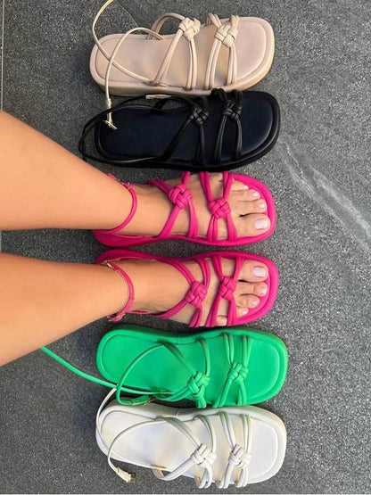 Knotted Strap Flat Sandals Green / 10