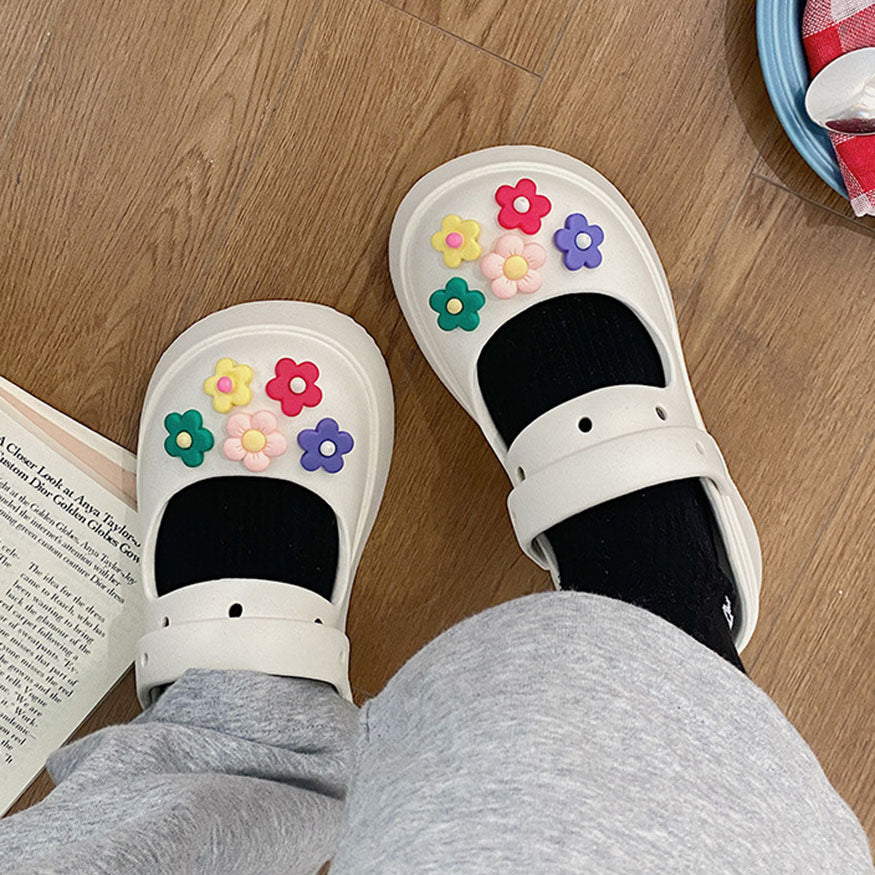 Colorful Flower Decor Beach Shoes White / EU:39-40:US Women's 8-9.5 Men's 5.5-7