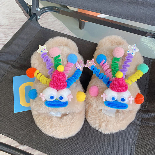 Clown Shaped Fluffy Slippers Khaki / EU:36-37:US Women's 5-6.5