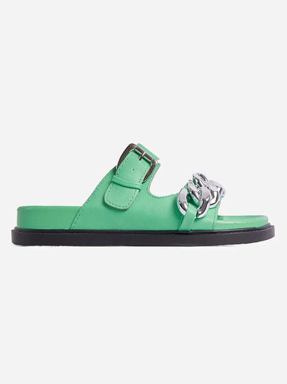 Chain Decor Double Buckles Sandals Green / 7.5/8