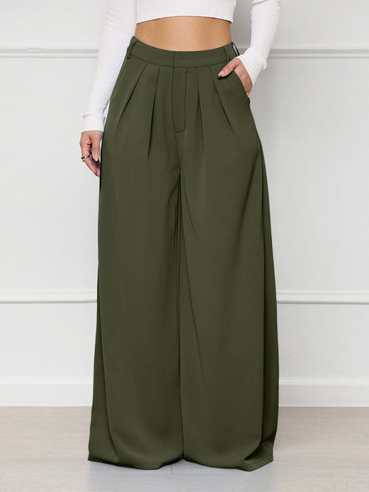 High Waist Pocket Wide Pants Army Green / S